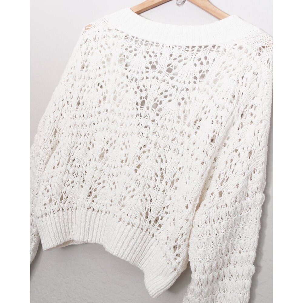 Free People Chloe Cardigan M Evening Cream White Loose Knit Cropped Sweater $128 - Picture 9 of 15